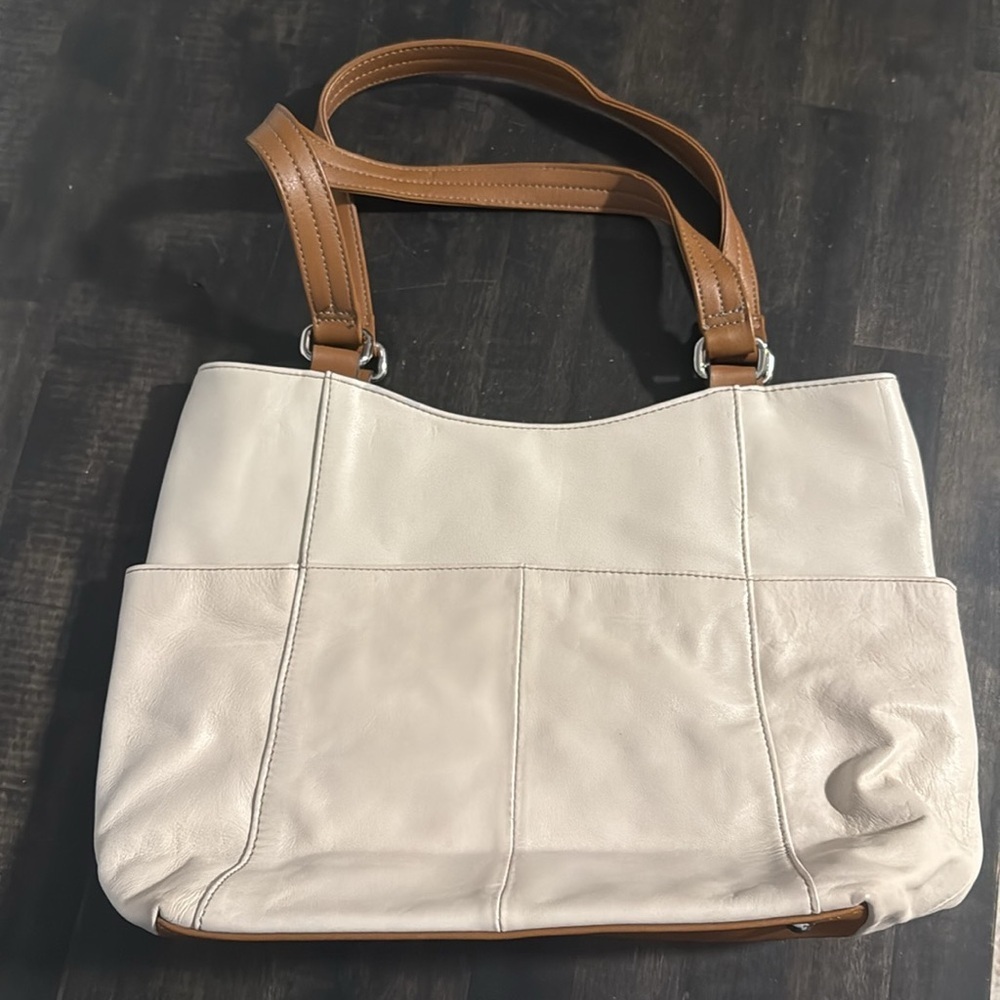 Tignanello Neutral Leather Purse Lots of Pockets - Picture 3 of 8